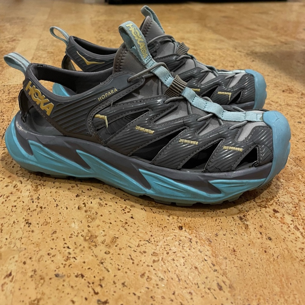 Hoka One One Hopara Hiking Sandals Women  7.5 Blue Grey hiking exploring  Shoes